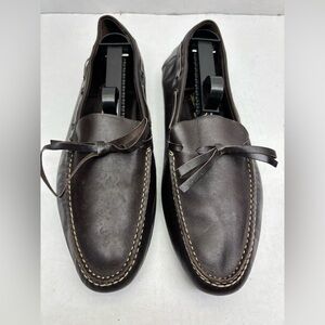 Brevetto Verbano Brown Leather Moc Toe Loafers with Bow Accent, SZ 6.5, box 19